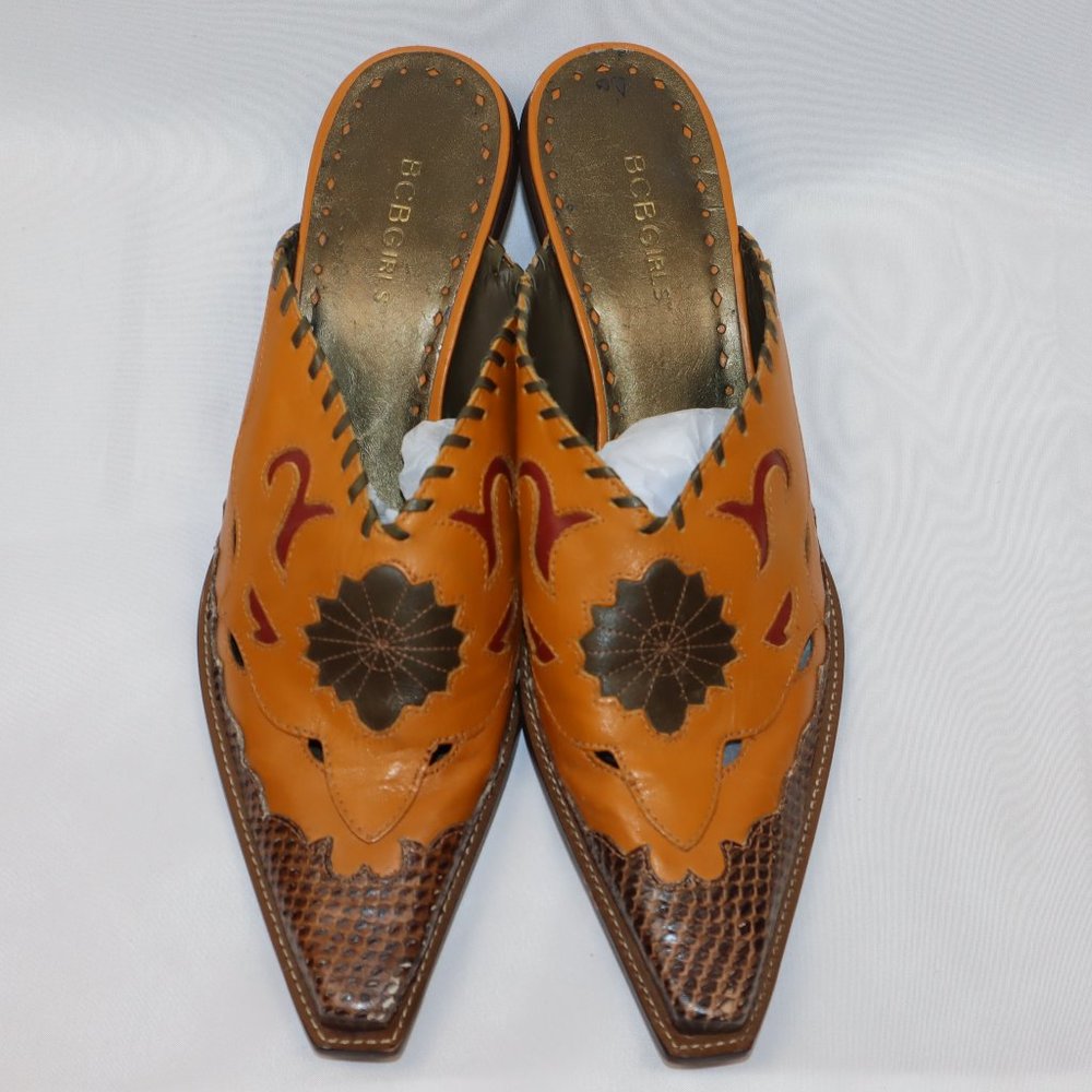 Pikolinos BCBGirls Taupe Leather Pointed Slip On Cowboy Mules Women's Size 10 - Picture 4 of 12